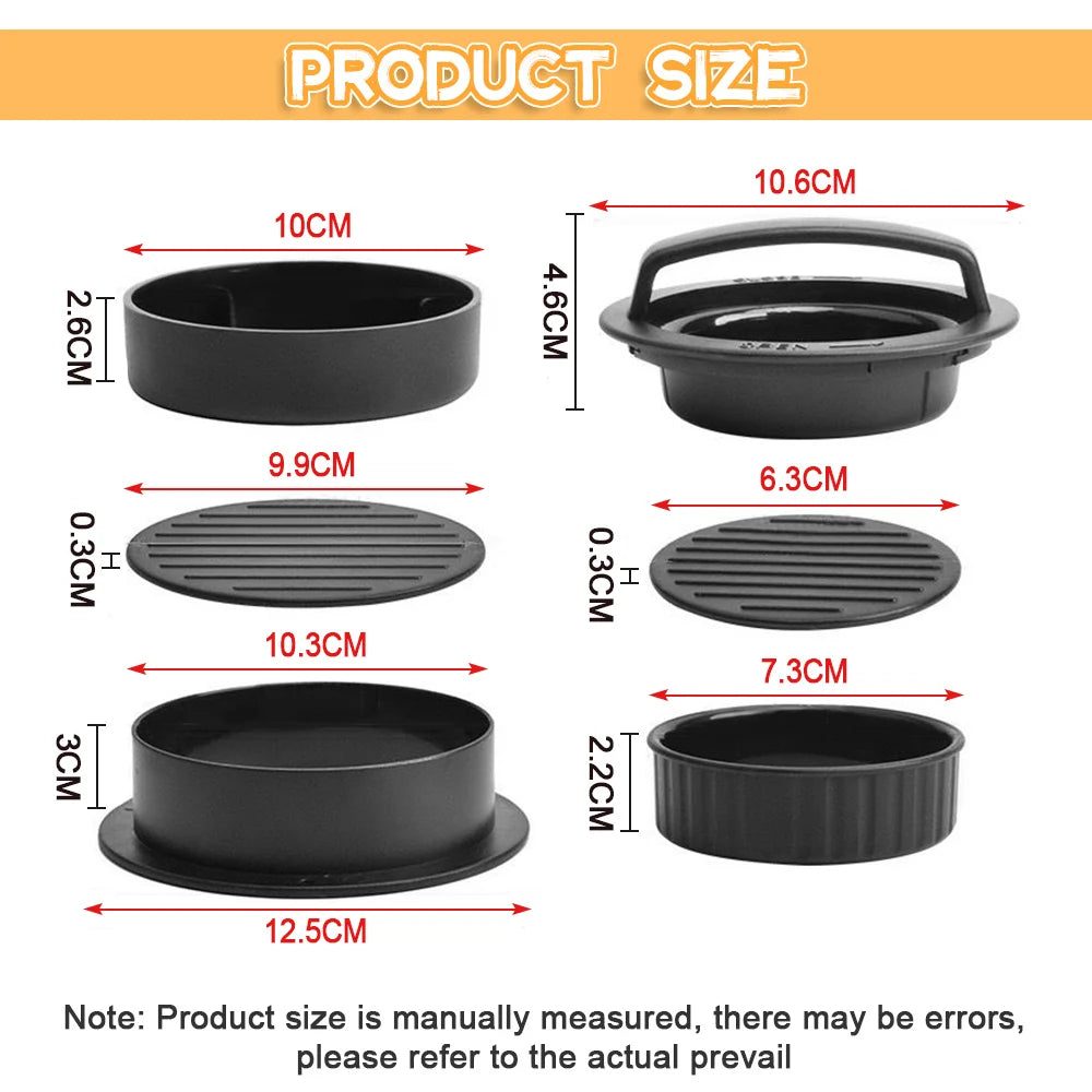 Hamburger Meat Press Maker ABS 3 in 1 Non-Stick Meat Beef Hamburger Patty Mold with Baking Paper Liners Pastry BBQ Kitchen Tool