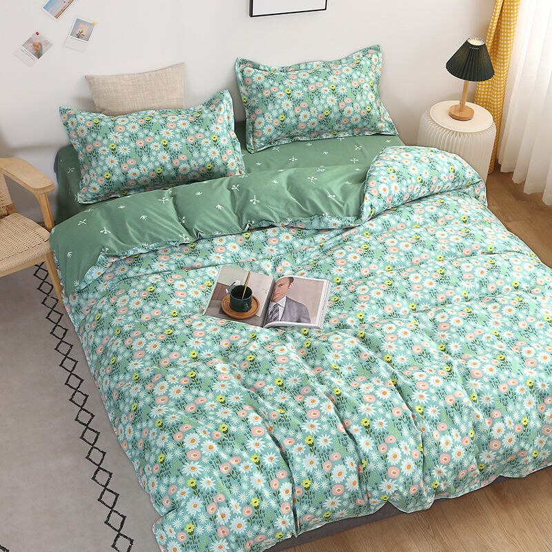 Spring Autumn Bedding Set Peach Printed King Queen Full Single Size Bed Linen Duvet Cover Flat Sheet Pillowcase