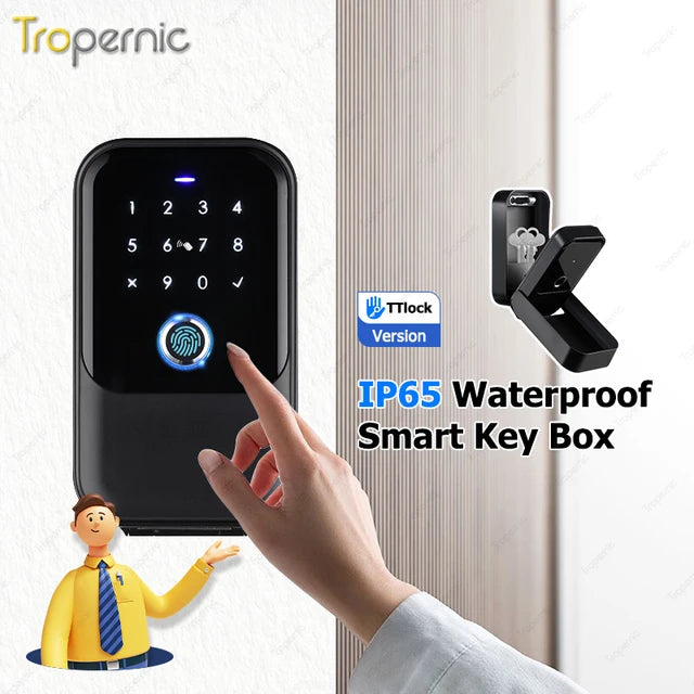 Waterproof Secure Tuya TTlock Fingerprint Code Bluetooth Wifi Smart Key Box App Remote Wall Mount Combination Airbnb Door Lock Box