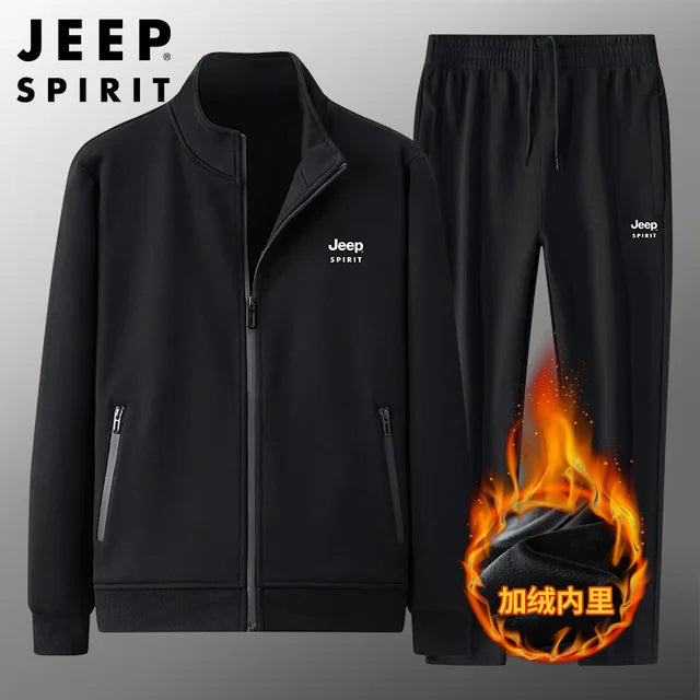 JEEP SPIRIT autunno inverno uomo vestito 100% cotone moda Casual più velluto spesso caldo Cardigan giacca + pantaloni due pezzi Set