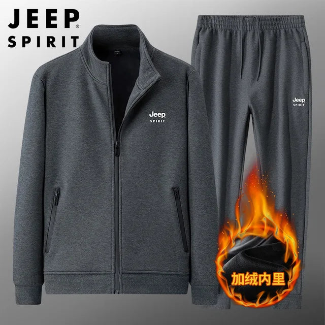 JEEP GEIST Herbst Winter Männer Anzug 100% Baumwolle Mode Lässig Plus Samt Dicke Warme Strickjacke Jacke + Hosen Zwei Stück set