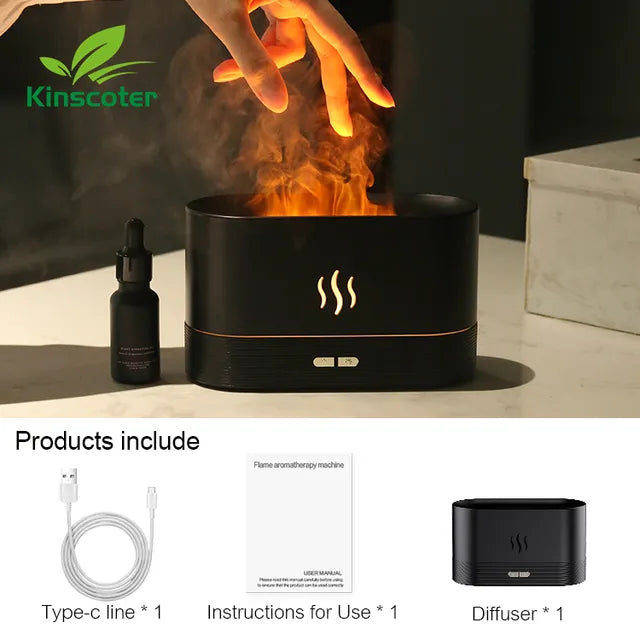 Kinscoter diffusore di aromi umidificatore ad ultrasuoni Cool Mist Maker Fogger Led olio essenziale fiamma lampada Difusor