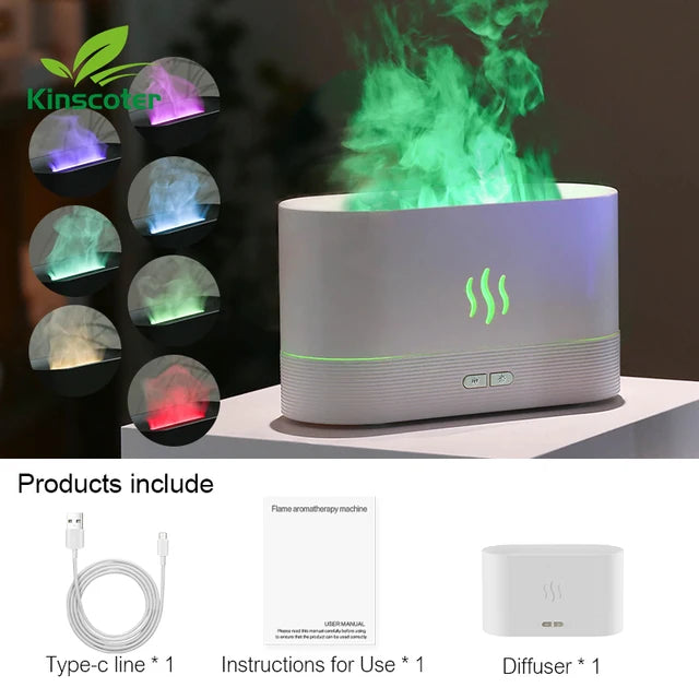 Kinscoter diffusore di aromi umidificatore ad ultrasuoni Cool Mist Maker Fogger Led olio essenziale fiamma lampada Difusor