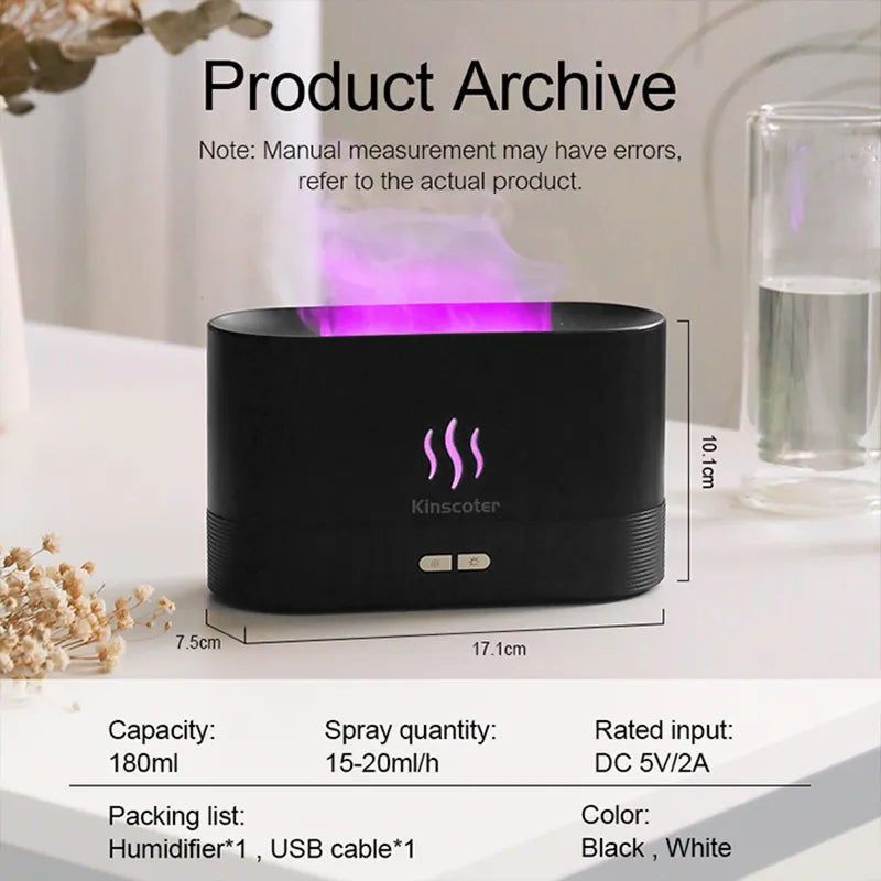 Kinscoter diffusore di aromi umidificatore ad ultrasuoni Cool Mist Maker Fogger Led olio essenziale fiamma lampada Difusor