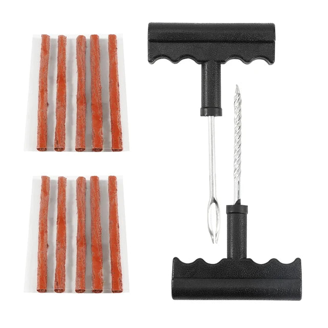 Car Tire Repair Tool Kit with Rubber Strips Tubeless Tire Puncture Stud Cap Set for Truck Motorcycle