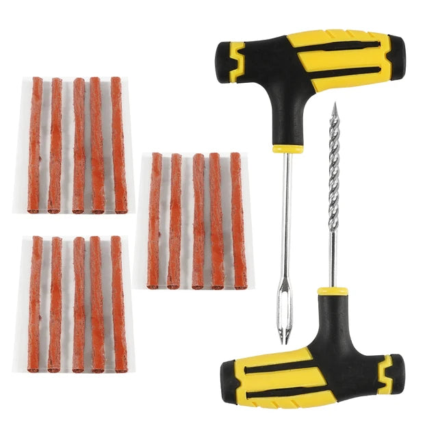 Car Tire Repair Tool Kit with Rubber Strips Tubeless Tire Puncture Stud Cap Set for Truck Motorcycle