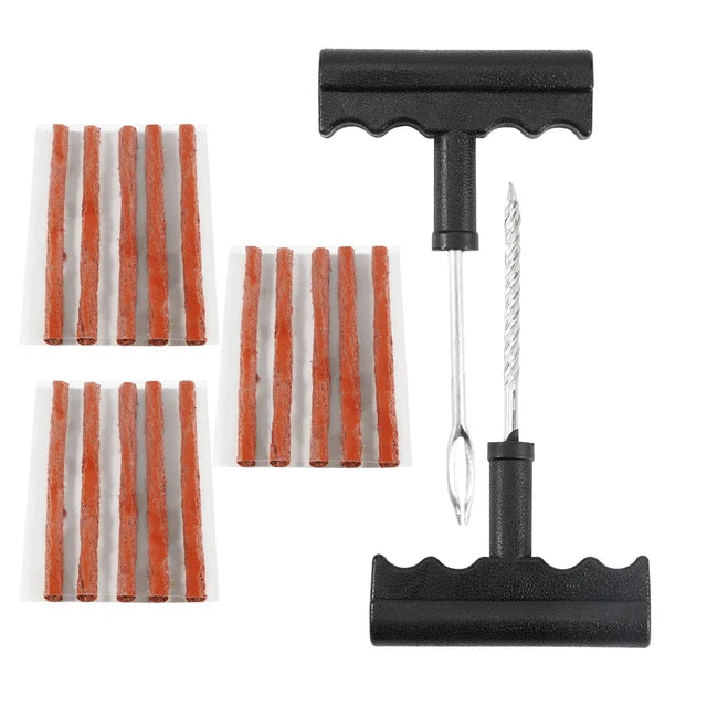 Car Tire Repair Tool Kit with Rubber Strips Tubeless Tire Puncture Stud Cap Set for Truck Motorcycle