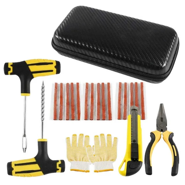 Car Tire Repair Tool Kit with Rubber Strips Tubeless Tire Puncture Stud Cap Set for Truck Motorcycle