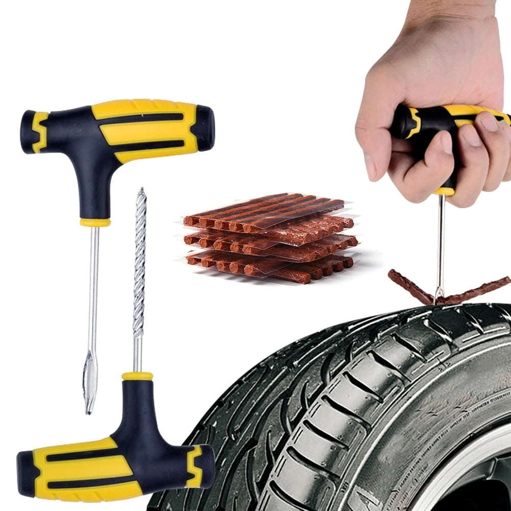 Car Tire Repair Tool Kit with Rubber Strips Tubeless Tire Puncture Stud Cap Set for Truck Motorcycle