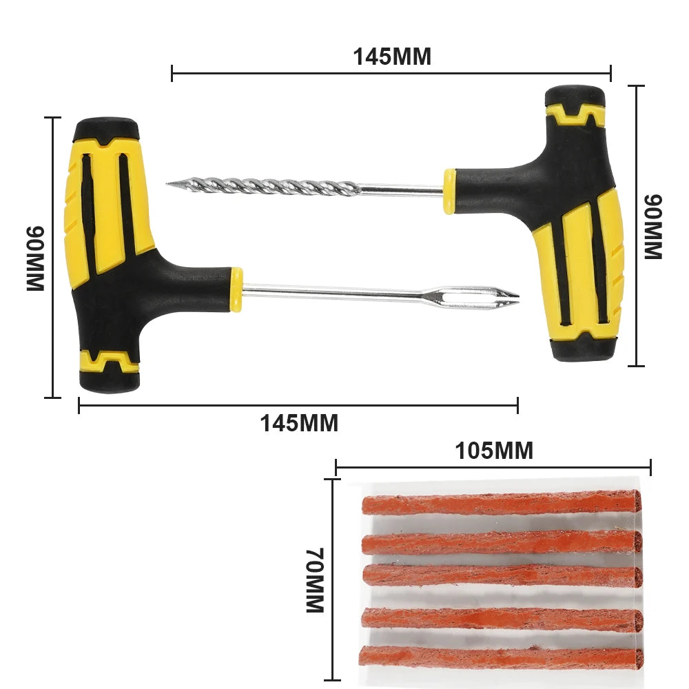 Car Tire Repair Tool Kit with Rubber Strips Tubeless Tire Puncture Stud Cap Set for Truck Motorcycle