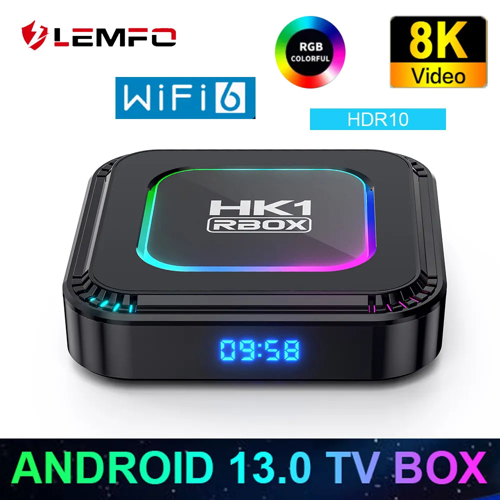 LEMFO Smart TV Box HK1 RBOX K8 Android 13 8K Android TV Box RGB Light 4GB 128GB RK3528 WiFi6 Dual Wifi 2023 PK Android 12 6K