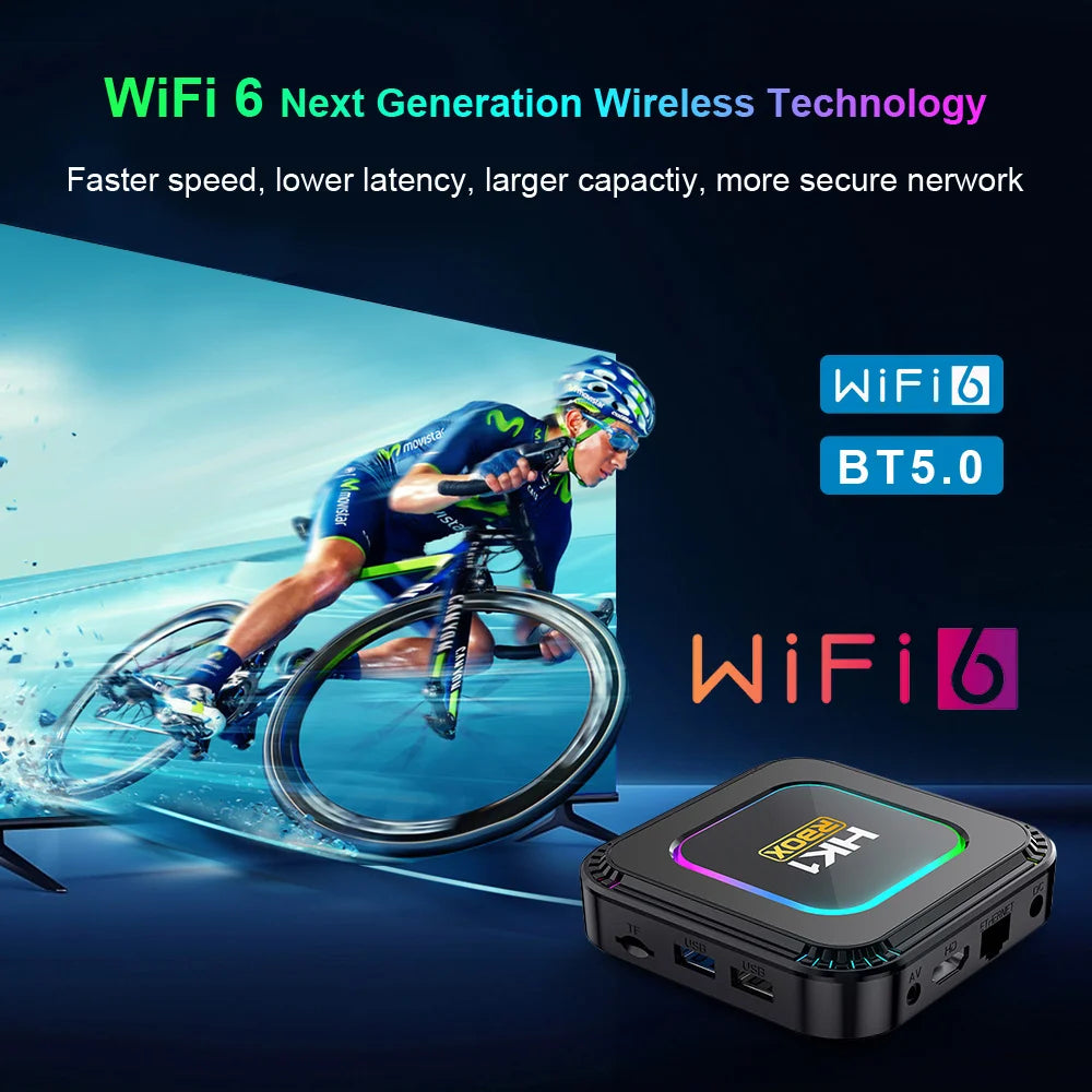 LEMFO Smart TV Box HK1 RBOX K8 Android 13 8K Android TV Box RGB Light 4GB 128GB RK3528 WiFi6 Dual Wifi 2023 PK Android 12 6K