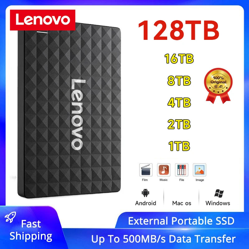 Lenovo tragbare SSD 16 TB mobiles Solid-State-Laufwerk 2 TB externer Hochgeschwindigkeitsspeicher verfügt über eine USB 3.0-Typ-C-Schnittstelle für Laptops