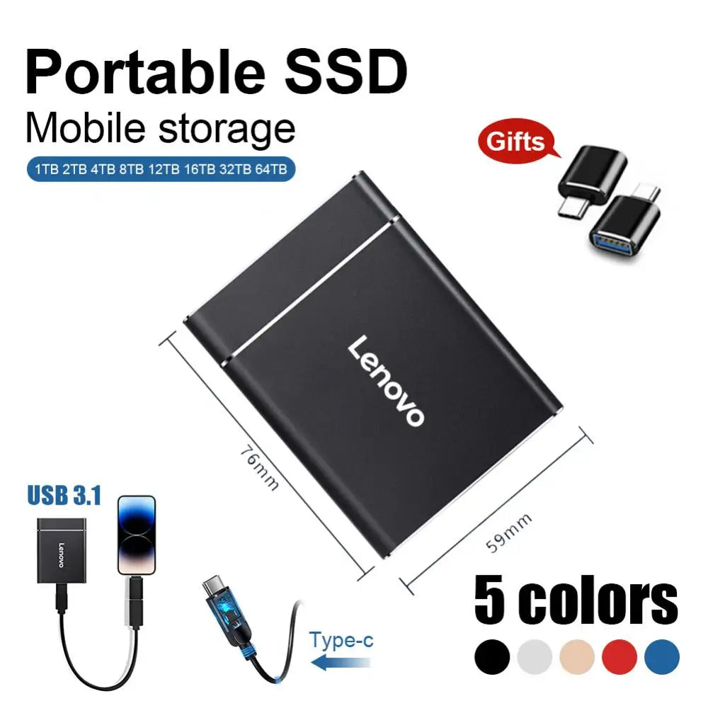 Lenovo Portable SSD External Hard Drive 16TB External Solid State Drive USB 3.1 Compatible Hard Disk Storage for PC Mac Desktop