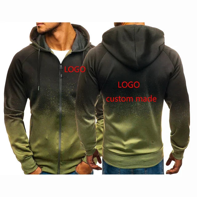 Logo Customize 2024Men's High Quality New Print Jacket Casual Harajuku Gradient Coat Zipper Sweatshirts Hoodies Tops Clothing