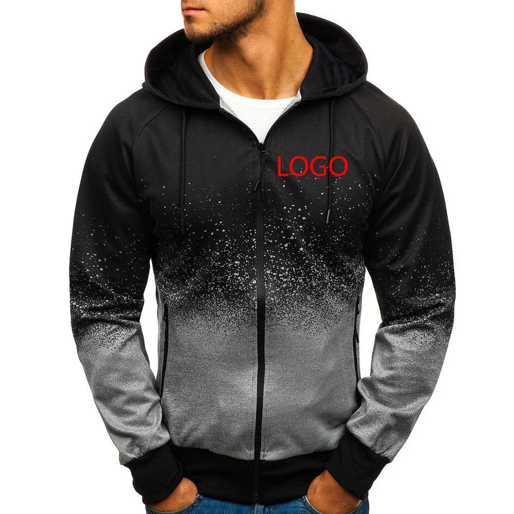 Logo Customize 2024Men's High Quality New Print Jacket Casual Harajuku Gradient Coat Zipper Sweatshirts Hoodies Tops Clothing