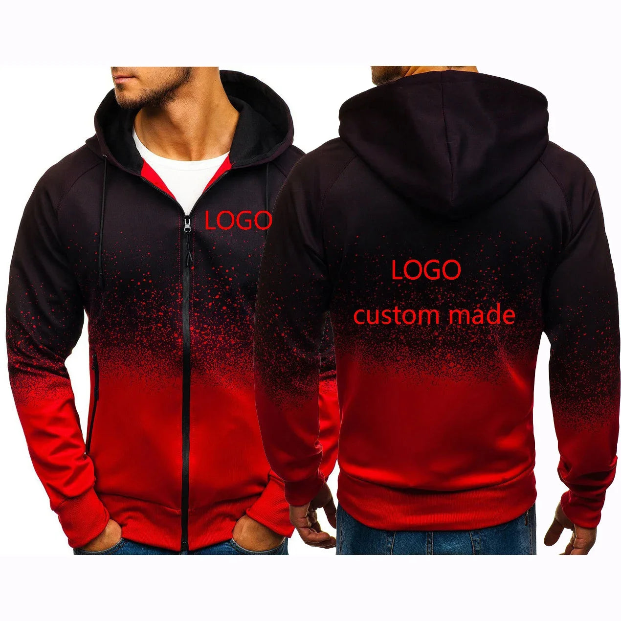 Logo Customize 2024Men's High Quality New Print Jacket Casual Harajuku Gradient Coat Zipper Sweatshirts Hoodies Tops Clothing