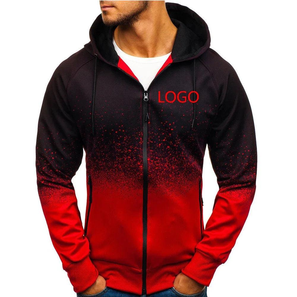 Logo Customize 2024Men's High Quality New Print Jacket Casual Harajuku Gradient Coat Zipper Sweatshirts Hoodies Tops Clothing