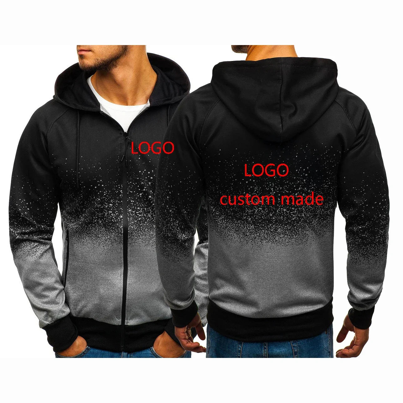 Logo Customize 2024Men's High Quality New Print Jacket Casual Harajuku Gradient Coat Zipper Sweatshirts Hoodies Tops Clothing