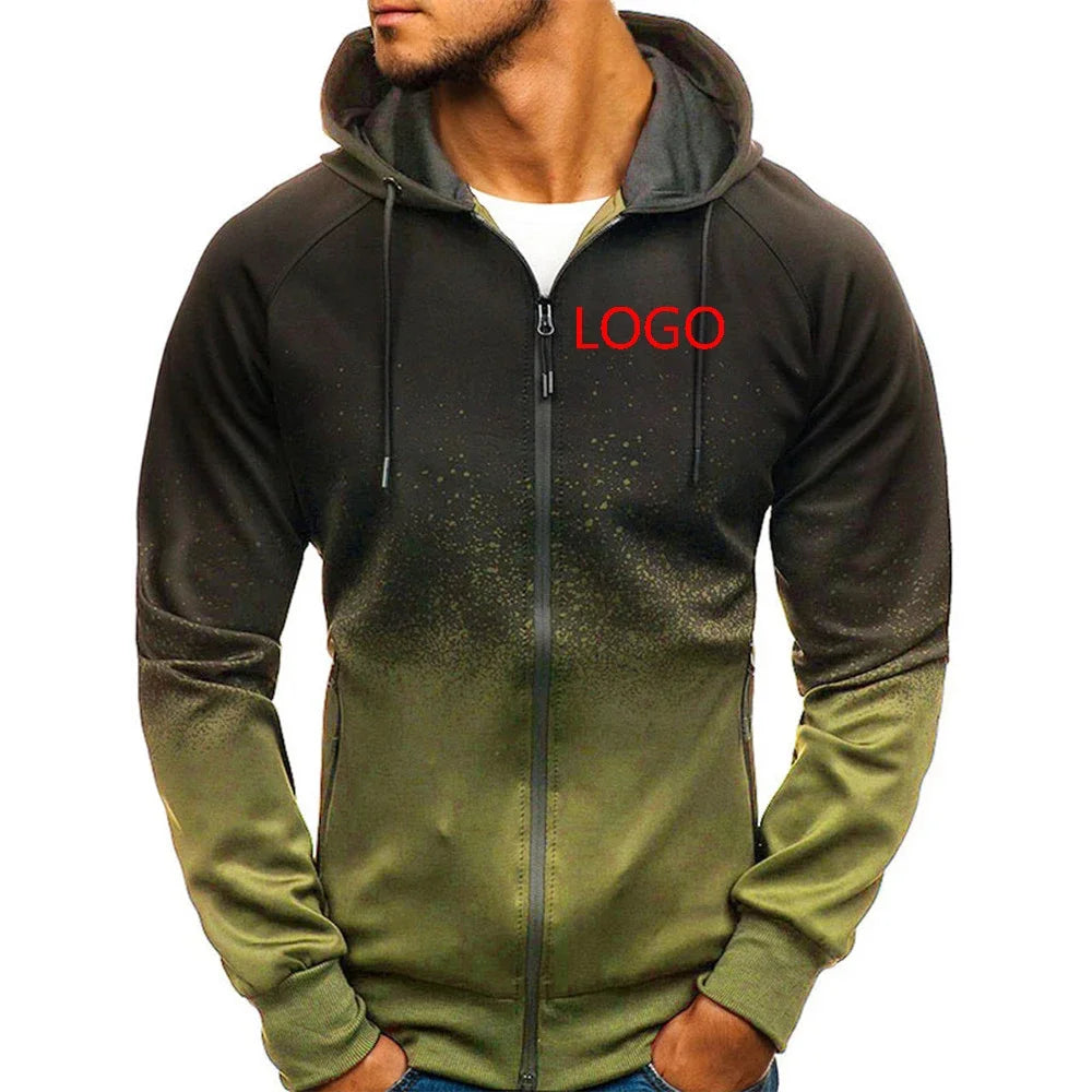 Logo Customize 2024Men's High Quality New Print Jacket Casual Harajuku Gradient Coat Zipper Sweatshirts Hoodies Tops Clothing