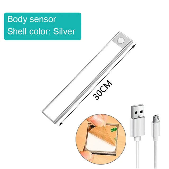 Luce del sensore di movimento a LED luce notturna USB Wireless sotto la luce dell'armadio per l'illuminazione interna del sensore dell'armadio della camera da letto dell'armadio da cucina