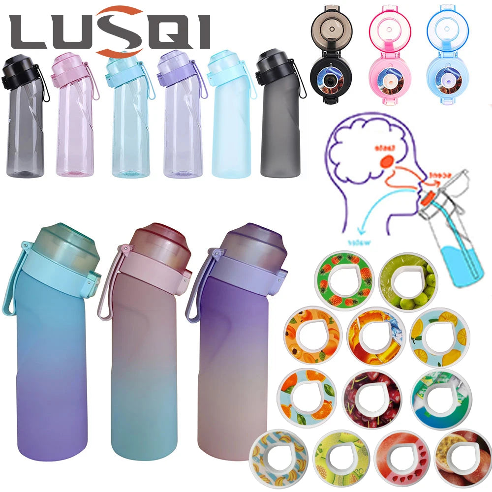 Lusqi 650ml Wasser flasche mit 1pc zufälligen Geschmacks kapseln Sport Stroh becher Tritan für Outdoor-Sport Fitness bpa kostenlos