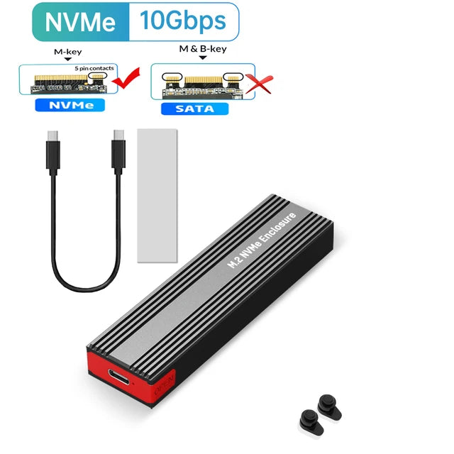 M2 NVMe SSD Enclosure 10Gbps PCIe SSD Case Portable Box USB C 3.2 Gen2 Tool Free External Adapter with Heat Sink Pad for M.2 SSD