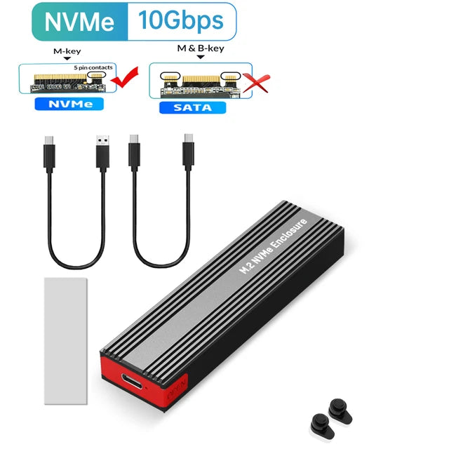 M2 NVMe SSD Enclosure 10Gbps PCIe SSD Case Portable Box USB C 3.2 Gen2 Tool Free External Adapter with Heat Sink Pad for M.2 SSD