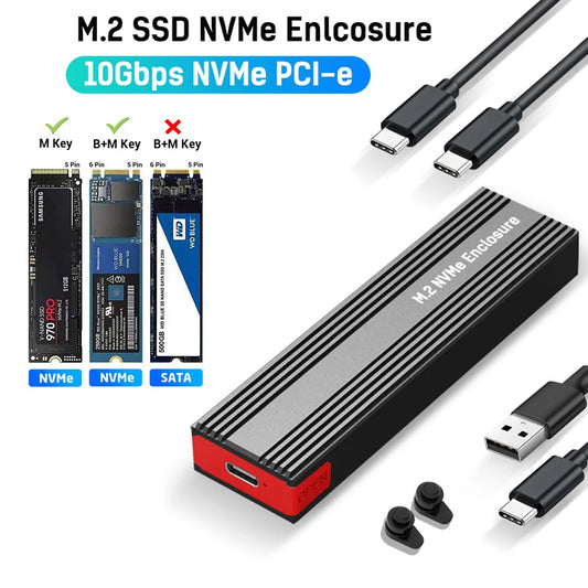 M2 NVMe SSD Enclosure 10Gbps PCIe SSD Case Portable Box USB C 3.2 Gen2 Tool Free External Adapter with Heat Sink Pad for M.2 SSD