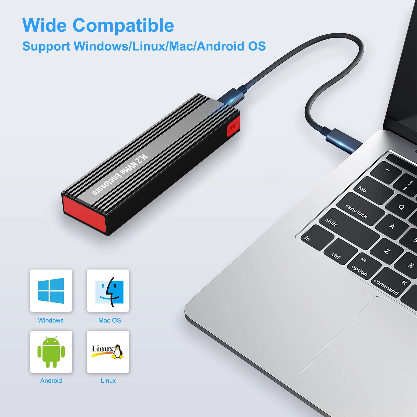 M2 NVMe SSD Enclosure 10Gbps PCIe SSD Case Portable Box USB C 3.2 Gen2 Tool Free External Adapter with Heat Sink Pad for M.2 SSD