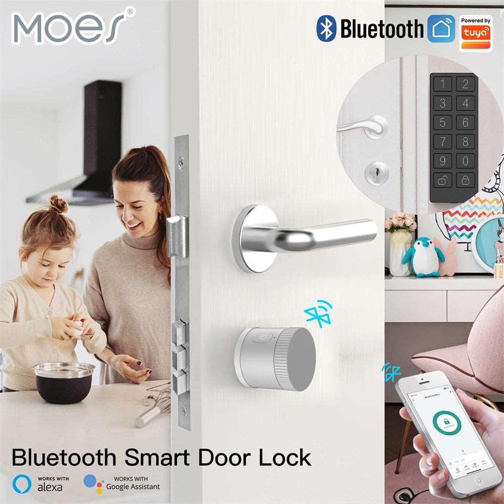 MOES Bluetooth Door Lock Bank-grade AES128 Bit TLS crittografia BLE Sensor sblocco Tuya Smart APP controllo vocale Alexa Google EU