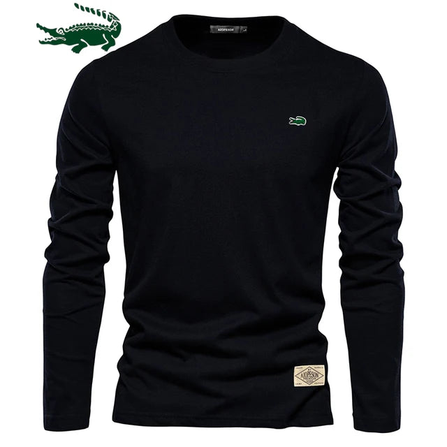 100% Cotton Long Sleeve T-Shirt for Men Embroidery Men's Casual T-Shirt High Quality Male Tees Classic Clothing Men's T-Shirt