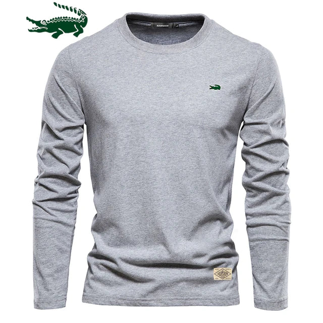 100% Cotton Long Sleeve T-Shirt for Men Embroidery Men's Casual T-Shirt High Quality Male Tees Classic Clothing Men's T-Shirt