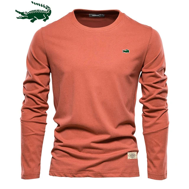 Maglietta a maniche lunghe in cotone 100% per uomo ricamo T-Shirt Casual da uomo magliette maschili di alta qualità abbigliamento classico T-Shirt da uomo