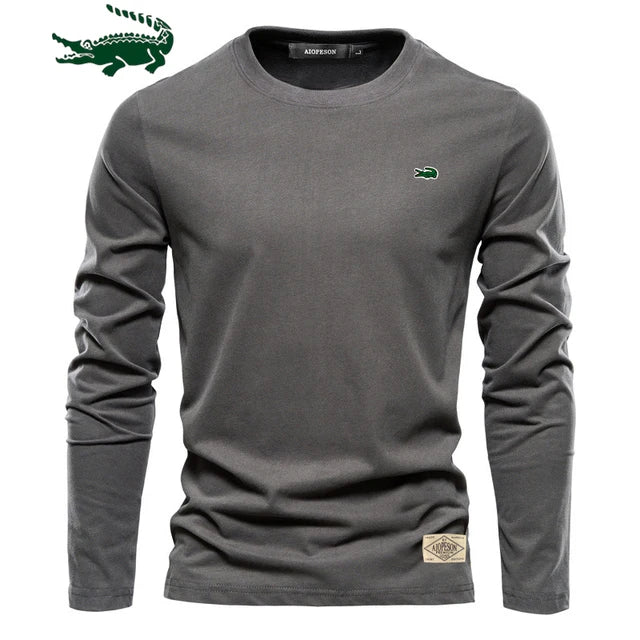 100% Cotton Long Sleeve T-Shirt for Men Embroidery Men's Casual T-Shirt High Quality Male Tees Classic Clothing Men's T-Shirt