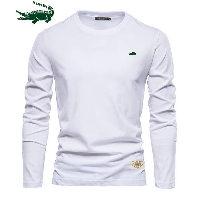 100% Cotton Long Sleeve T-Shirt for Men Embroidery Men's Casual T-Shirt High Quality Male Tees Classic Clothing Men's T-Shirt