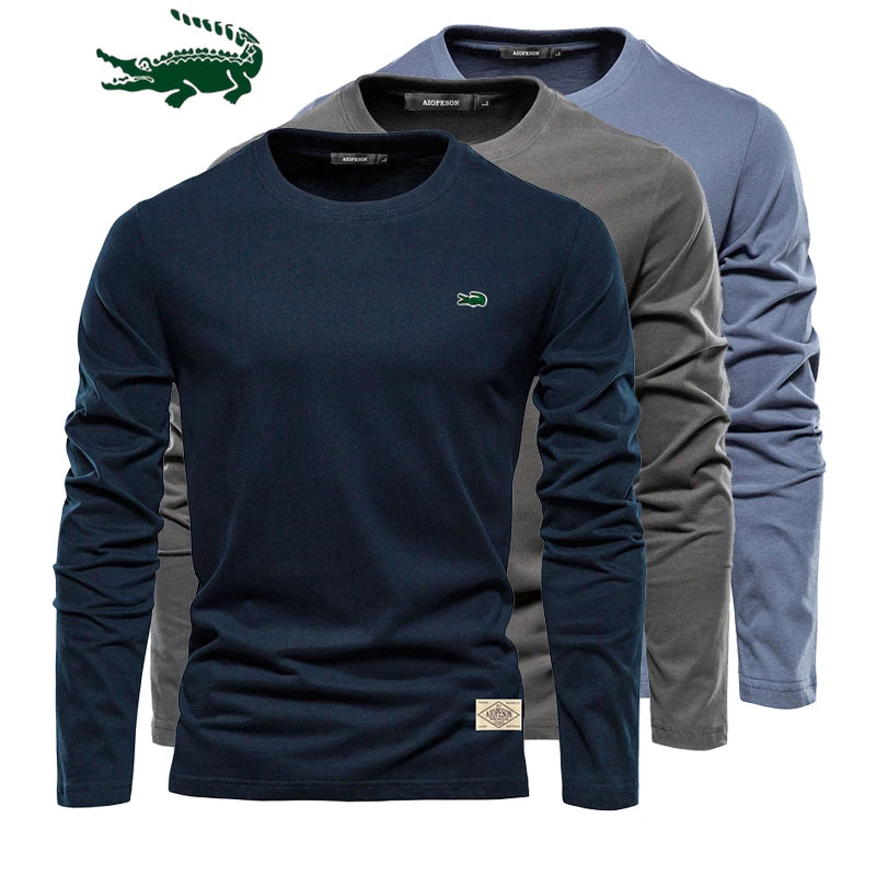 100% Cotton Long Sleeve T-Shirt for Men Embroidery Men's Casual T-Shirt High Quality Male Tees Classic Clothing Men's T-Shirt