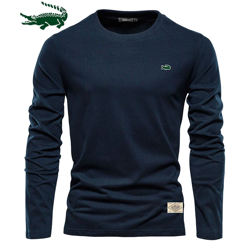 100% Cotton Long Sleeve T-Shirt for Men Embroidery Men's Casual T-Shirt High Quality Male Tees Classic Clothing Men's T-Shirt