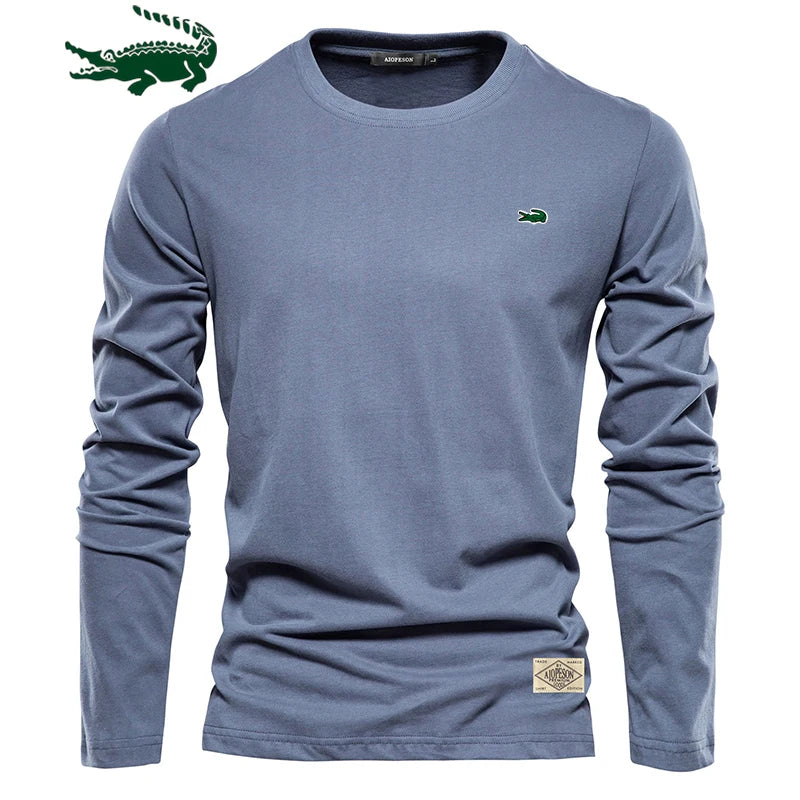 100% Cotton Long Sleeve T-Shirt for Men Embroidery Men's Casual T-Shirt High Quality Male Tees Classic Clothing Men's T-Shirt