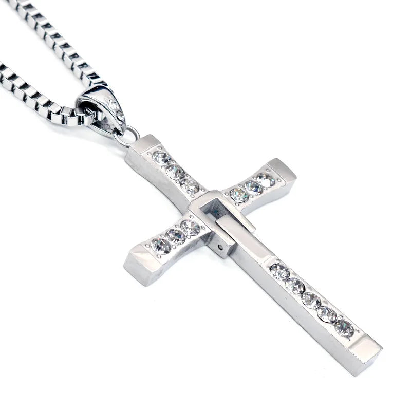 Megin D Fast and Furious 6 7 8 Hard Gas Actor Hip Hop Dominic Toretto Cross Pendant Necklace for Men Friend Gift Fashion Jewelry