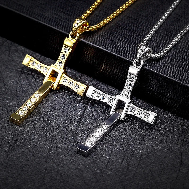 Megin D Fast and Furious 6 7 8 Hard Gas Actor Hip Hop Dominic Toretto Cross Pendant Necklace for Men Friend Gift Fashion Jewelry