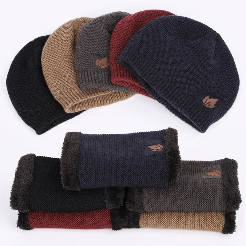 Mens Womens Winter Beanie Hat Scarf Set Warm Knit Hat Thick Fleece Lined Winter Cap Neck Warmer for Men Women