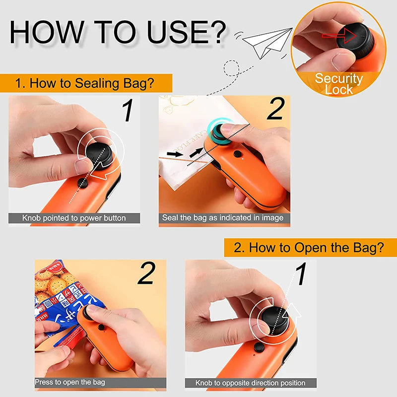 Mini sigillante per sacchetti 2 in 1 termosigillatore ricaricabile USB e taglierina Mini sigillante per sacchetti di trucioli termosaldabile con utensili da cucina magnetici morbidi