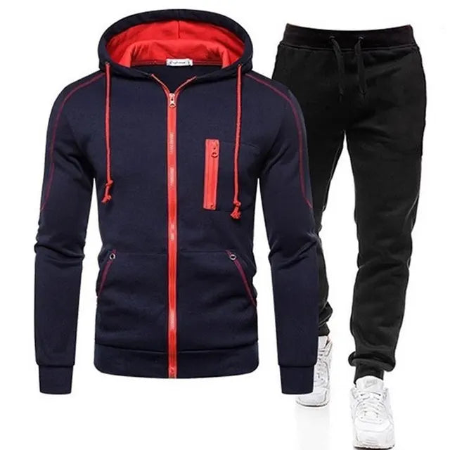 Fashion Casual Men Zipper Hoodies Sweatshirt + Sweatpants Tracksuit New 2023 Autumn Winter Warm Hooded Outerwear Sets Men's Sportswear