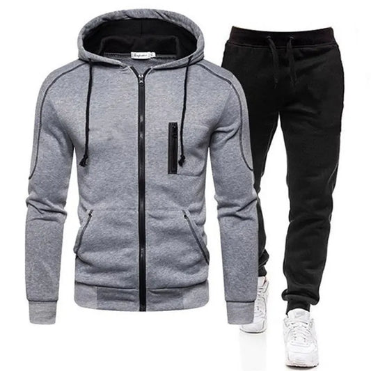 Fashion Casual Men Zipper Hoodies Sweatshirt + Sweatpants Tracksuit New 2023 Autumn Winter Warm Hooded Outerwear Sets Men's Sportswear