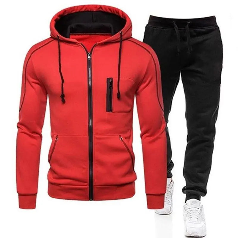 Fashion Casual Men Zipper Hoodies Sweatshirt + Sweatpants Tracksuit New 2023 Autumn Winter Warm Hooded Outerwear Sets Men's Sportswear