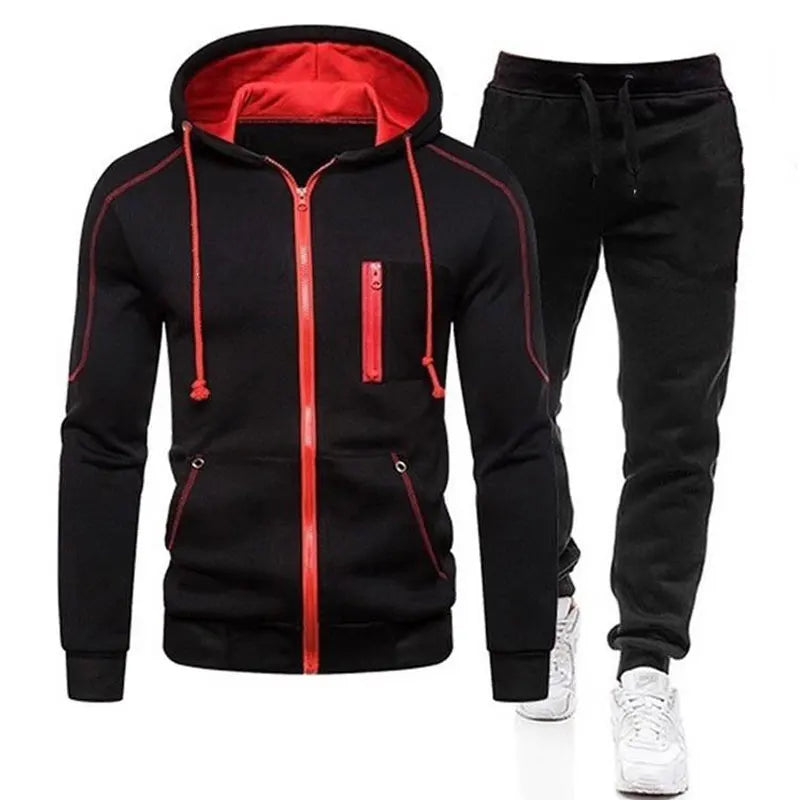 Fashion Casual Men Zipper Hoodies Sweatshirt + Sweatpants Tracksuit New 2023 Autumn Winter Warm Hooded Outerwear Sets Men's Sportswear