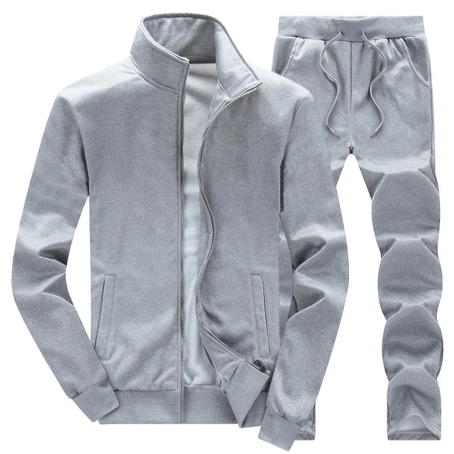 New Casual Tracksuit Men Autumn Zipper Jackets+Pants 2 Piece Set Men Slim Fit Sportswear Brand Fashion 2 Piece Set Solid Men