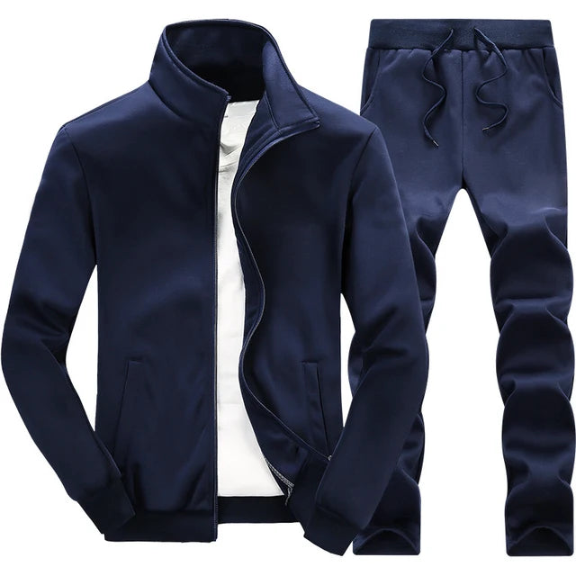 New Casual Tracksuit Men Autumn Zipper Jackets+Pants 2 Piece Set Men Slim Fit Sportswear Brand Fashion 2 Piece Set Solid Men