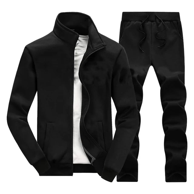 New Casual Tracksuit Men Autumn Zipper Jackets+Pants 2 Piece Set Men Slim Fit Sportswear Brand Fashion 2 Piece Set Solid Men